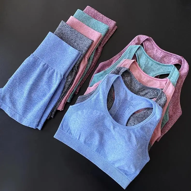 MELEX 2 Piece Set Women Gym Clothes Sports Bra Shorts Two Outfits Fitness Yoga s Seamless