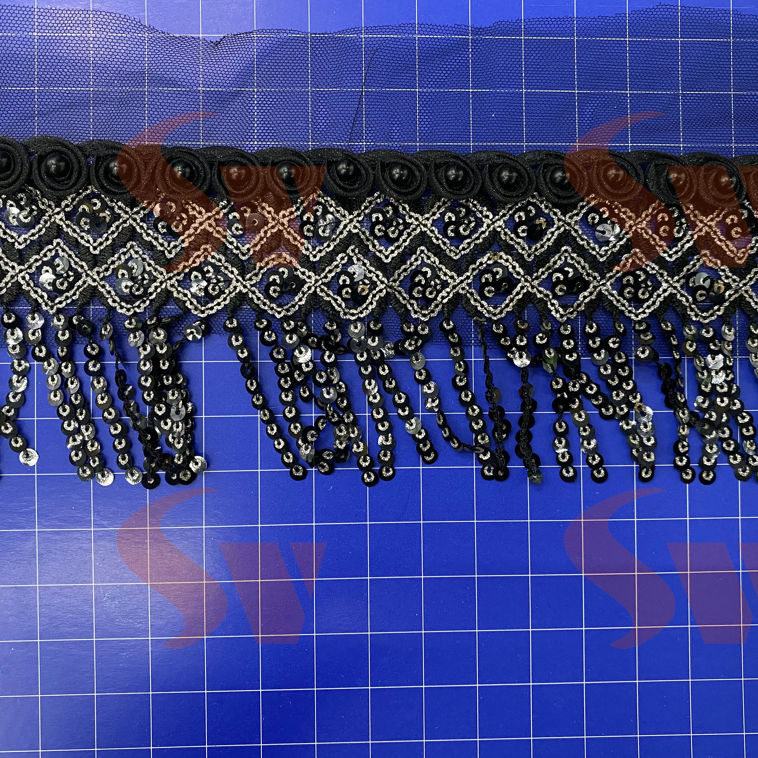 Wholesale sequin tassels embroidery net fringe lace Trim for Dressing /Home textile/HandBags/Curtains