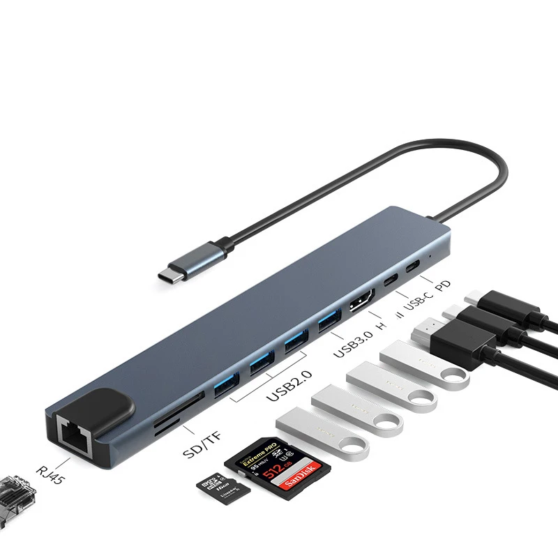 3.0 USB To Type-C Adapter 4K Type-C Hub Splitter 3 USB-C Dock Station RJ45 Card Reader USB C HUB For Macbook Pro