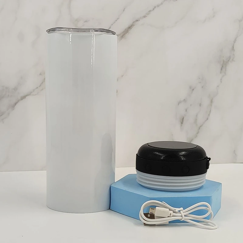 Double Wall Insulated Waterproof Wireless Music Player Blank 20oz Straight Speaker Skinny Tumbler Sublimation Water Bottles