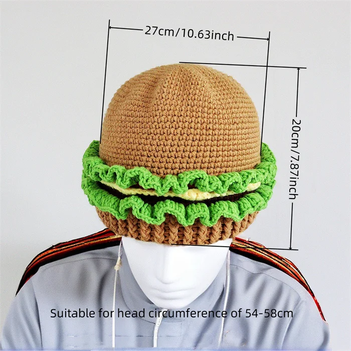 SZ1108 Cute Costume Novelty Hamburger Hats Handmade Crochet Knitted Beanie Caps Thermal Warm Funny Bread Hats for Party