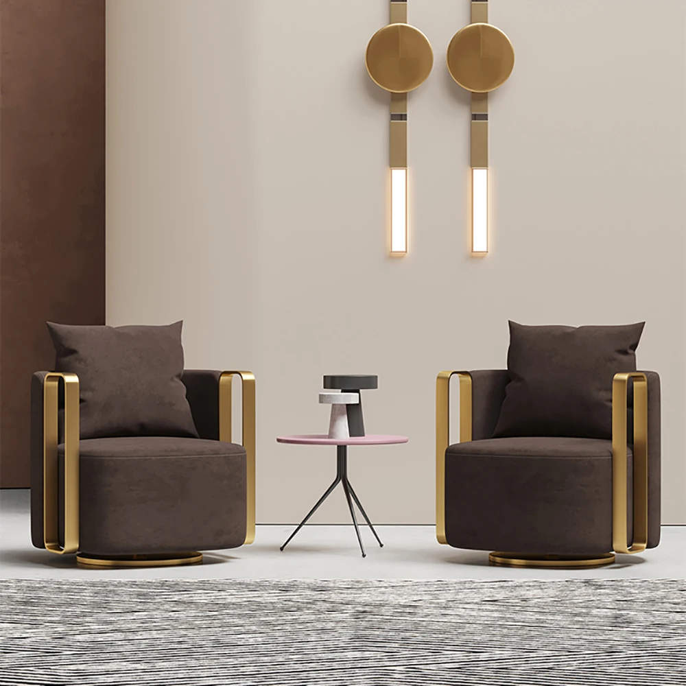 Luxury Modern Design Living Room Furniture Metal Rotary Leisure Modern Fabric Armchair Living Room Chair