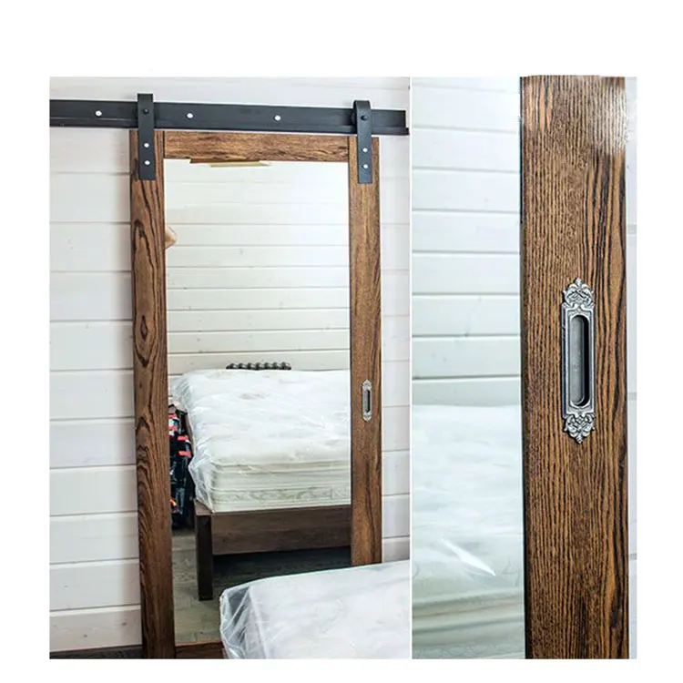 Single slider frameless rustic barn door frosted glass wood  sliding barn door bedroom furniture