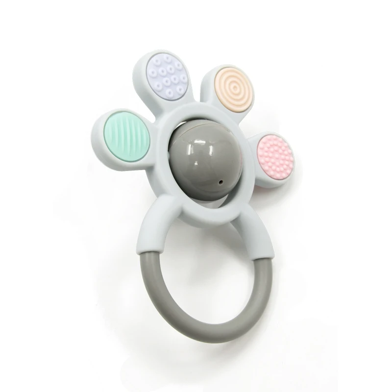 Amazon New Promotion Food Grade Silicone Chewable Safety Gossip Shape of Silicone Rattle and Sensory Teether Toy For Children
