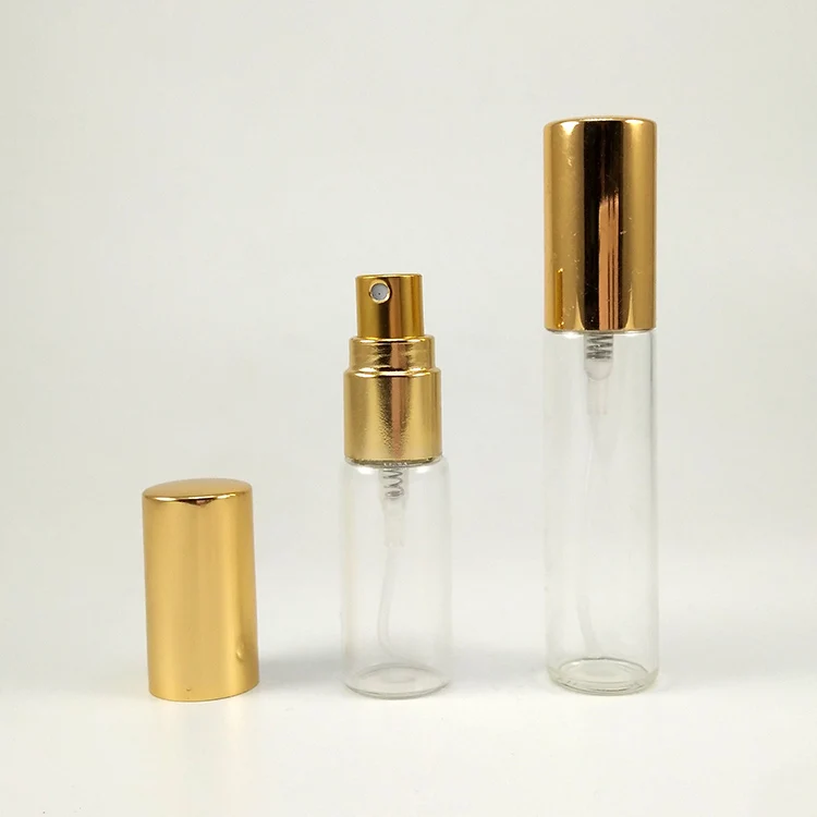 Clear Frosted 5ml 10ml Thin Glass Spray Sample Vials Mini Perfume Bottle with Atomizer Gold Silver Black Cap
