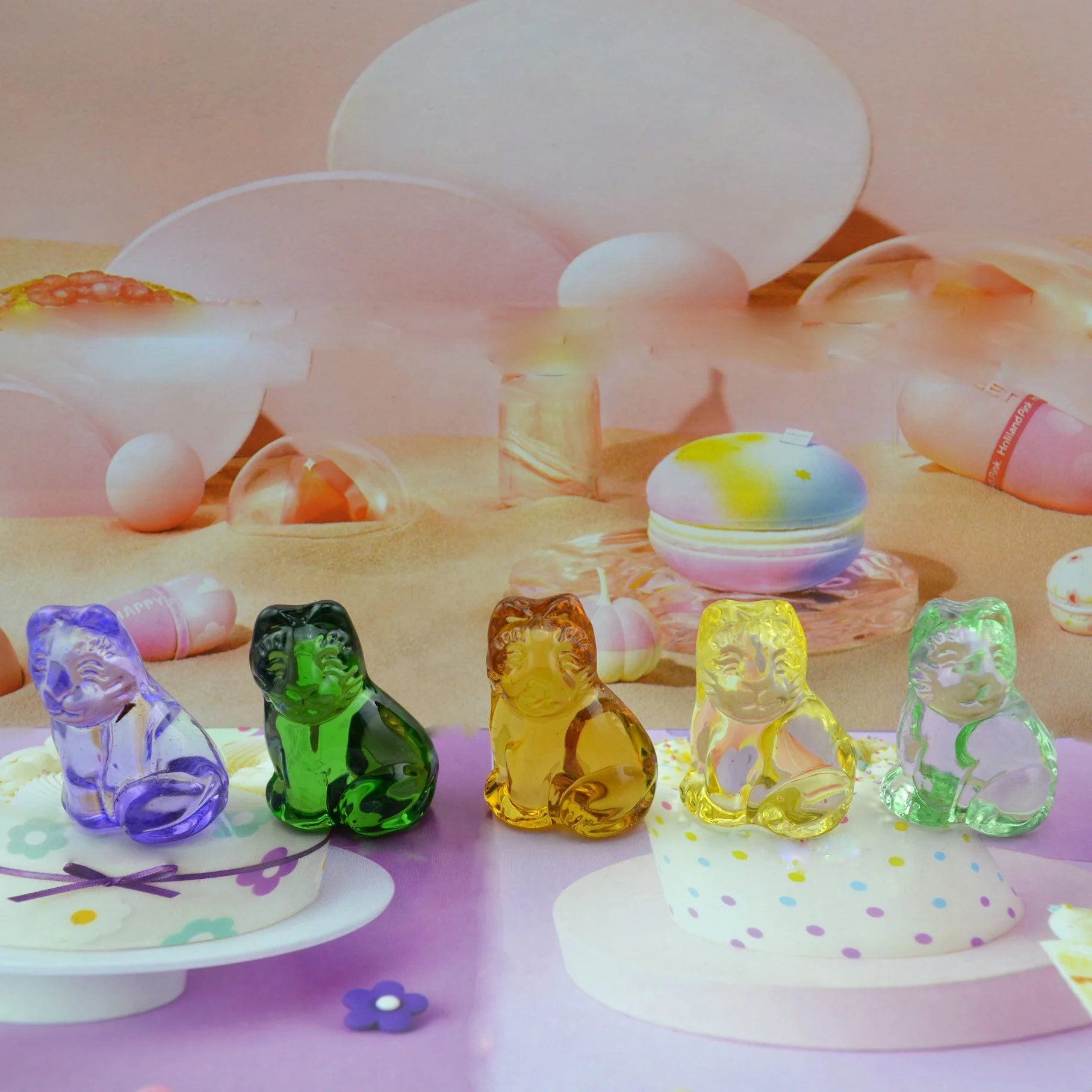 Wholesale Figurine Decorative Crystal Glass Crafts Colored Lucky Glass Cat Animal glass sculptures