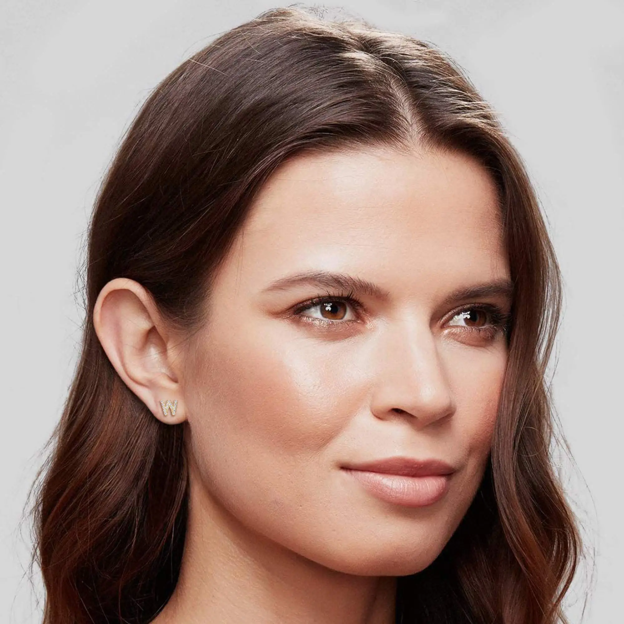 FirstMadam 18K Solid Gold Diamond Stud Earrings Fashion Alphabet Letter Initial Earrings