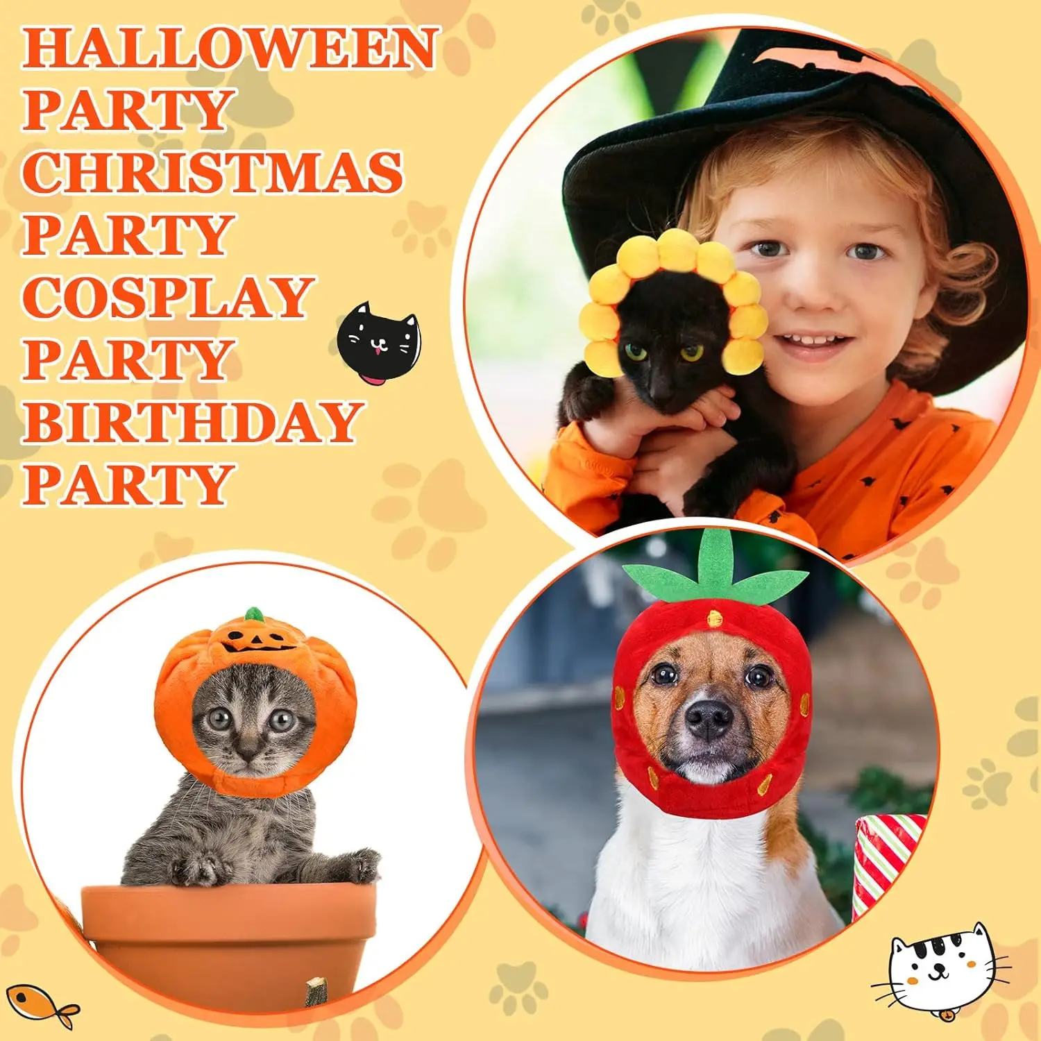 10 Pcs Cat Hat Cat Costumes Bunny Bear Lion Fruit Shaped Hat Adjustable Accessory Headwear for Cat Small Dog Kitten Puppy Pet