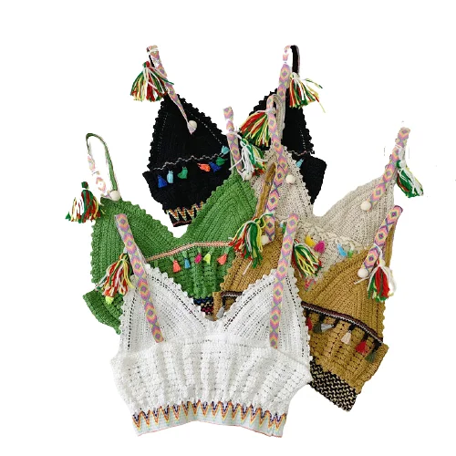 Короткий женский Трикотажный жилет с кисточками для девочек, кроп-топ