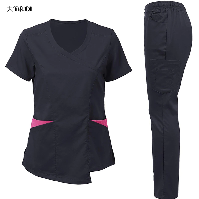 Europe and the United States short-sleeved V-neck surgical overalls nurse clothes wash clothes set SPA skin management gowns