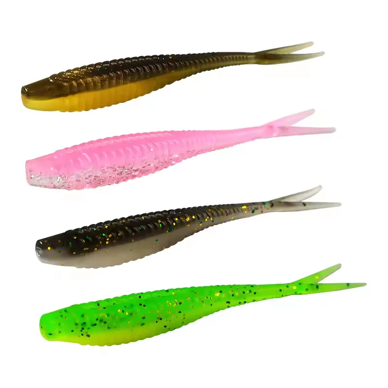 TK 61pcs bionic soft lures fishing baits set fluke tail fishing lure set 2# circle hook combo