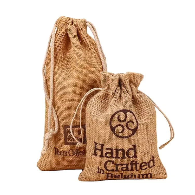Logo printed Amazon Hot Sale mini Jute burlap pouch Drawstring bag For Gift Packing