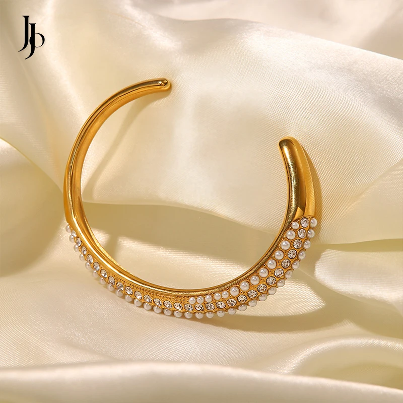 JOJO Fashion 2023 Luxury multi-layer full diamond pearl bracelet 18k gold plated stainless steel open bracelet charms women