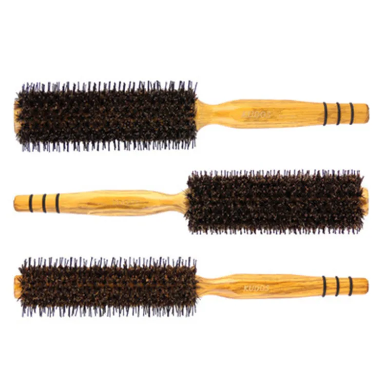 Portable Hair Brush Comb Round Anti-static Curly Brush Natural Bristle Wood Handle Hair Styling Comb