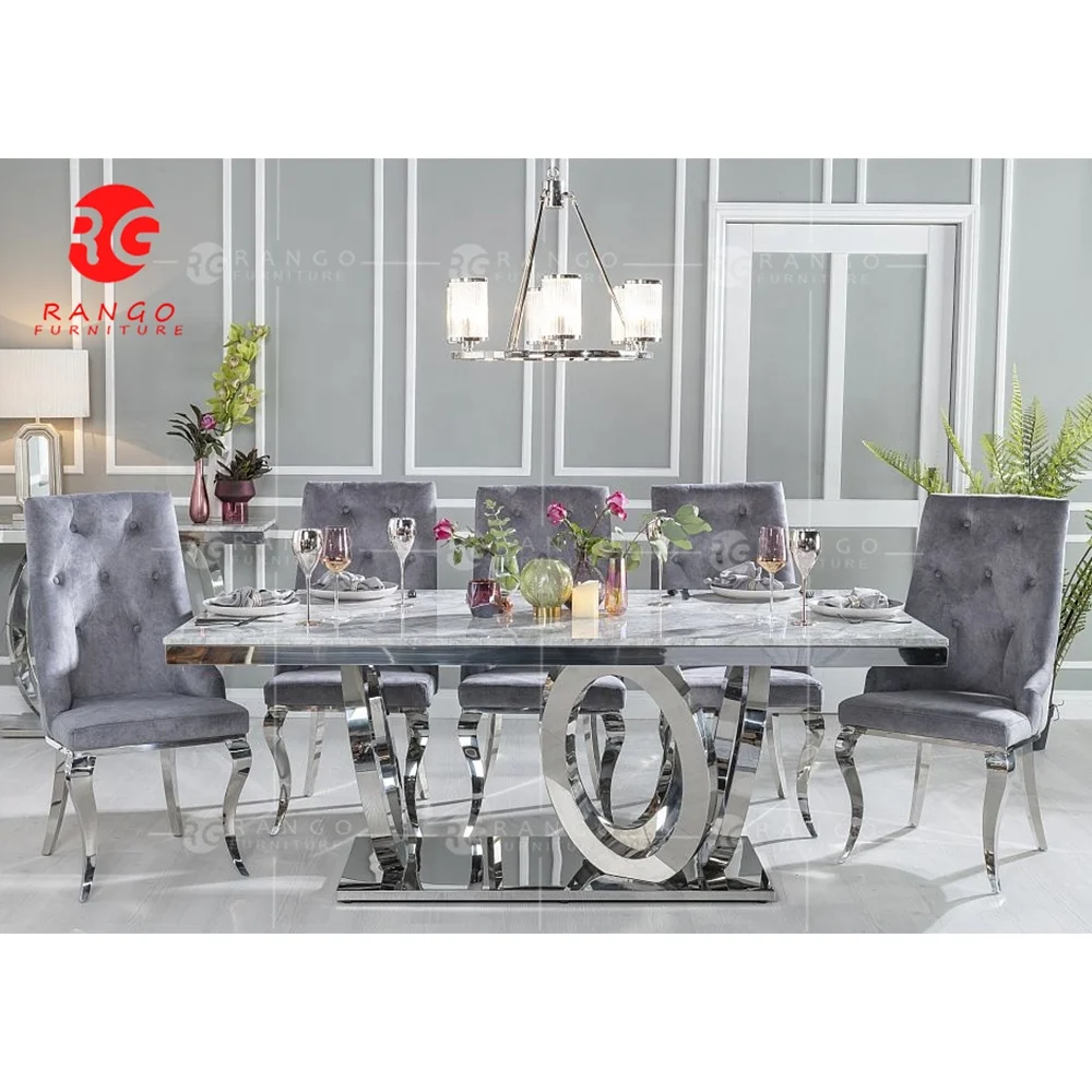 Marble top rectangle dining table with 6 chairs