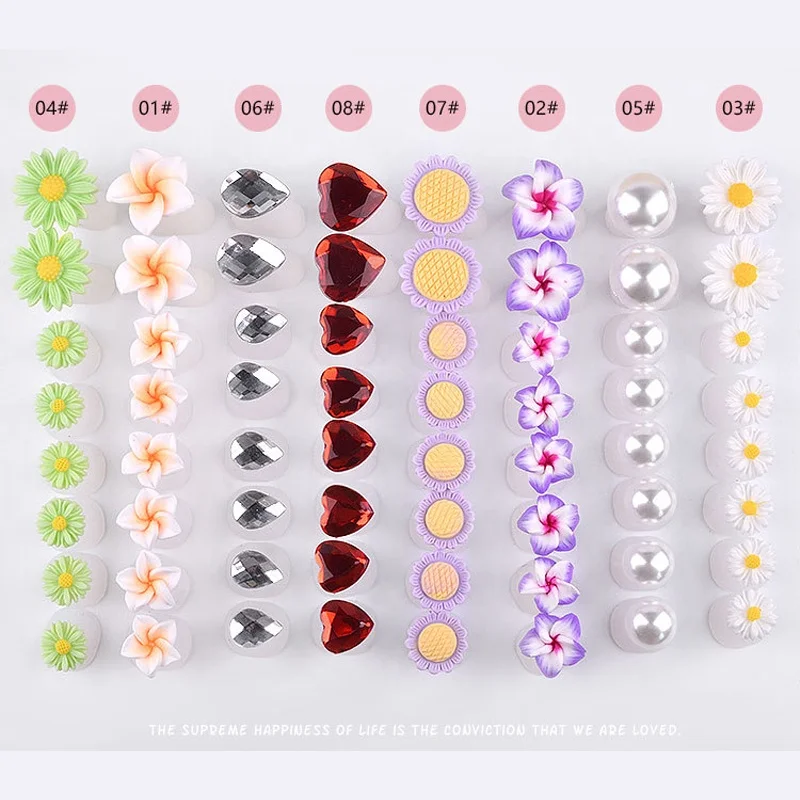 8 Pcs/Pack Toe Separator Cute Soft Silicone Toes Lock Tools Daisy Heart Shaped Rhinestones Japanese Style Nail Toe Separator