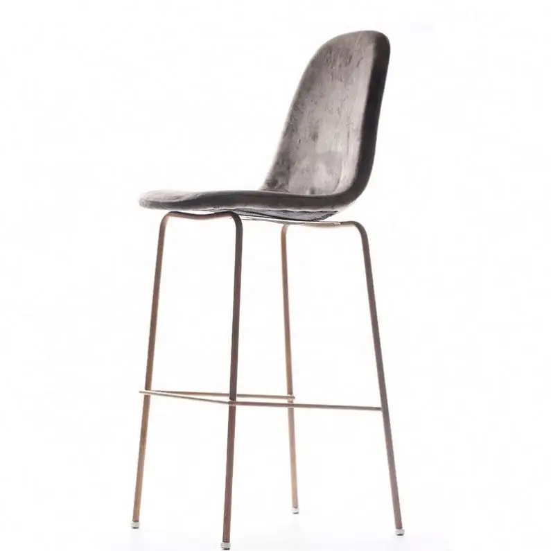 
Modern Style Commercial Bar Furniture Brown Velvet Backrest Bar Chair Metal Frame Footrest High Bar Stool Chairs for Night Culb 