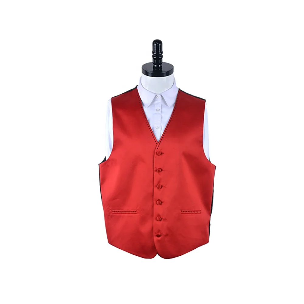 Amazon Top Brand Dynastyle Latest Design Polyester Woven Mens Red Waistcoat for Wedding Suit