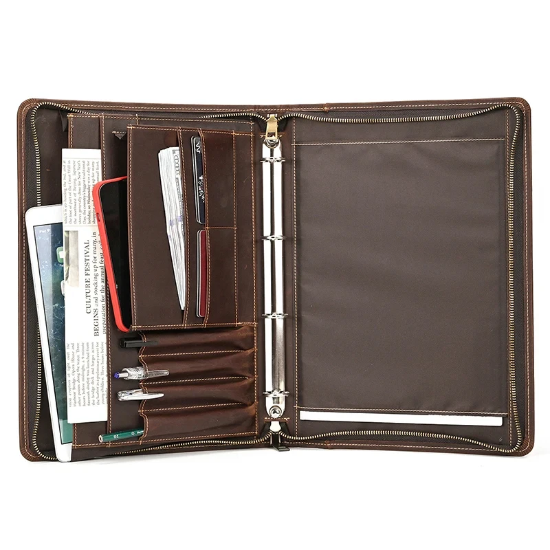 Multi-Function Portfolio Vintage Genuine Leather Laptop Briefcase Bag For IPad 12.9 Inch