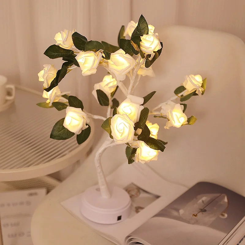 L Hot Sale 24LED Rose Tree Light Battery/USB Operated LED Flower Tree Table Lamp For Wedding Tabletop Bonsai Tree Light