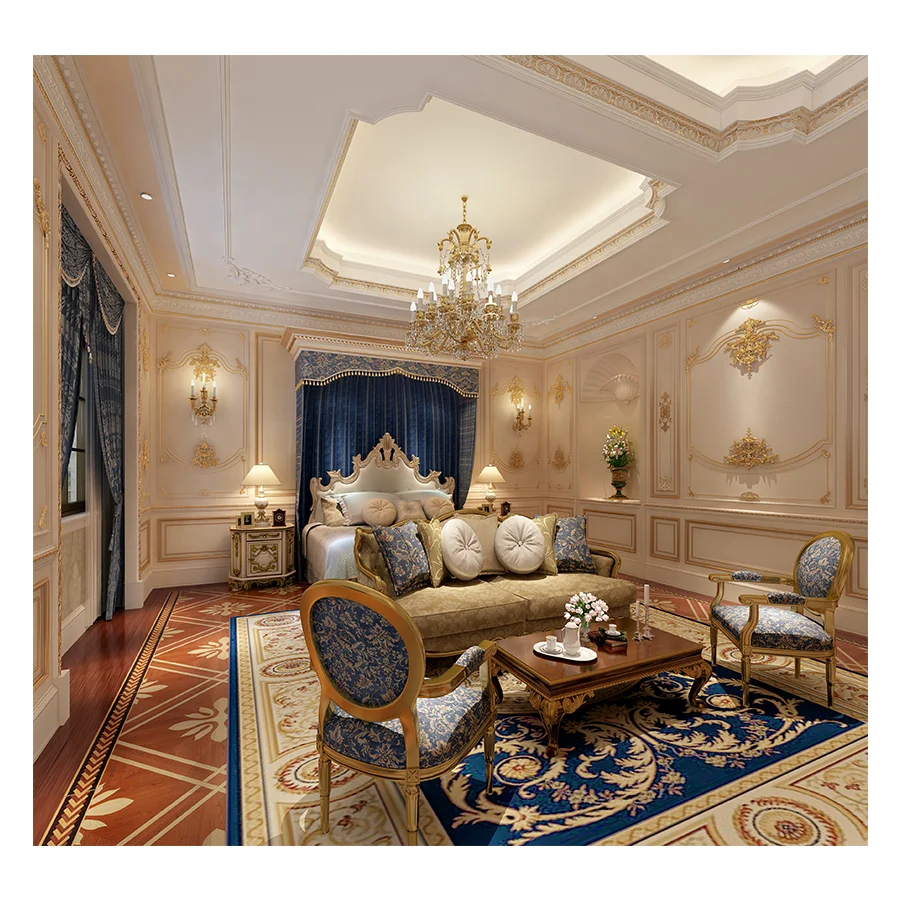 Custom villa furniture Europe style gold luxury king size master bedroom furniture sets
