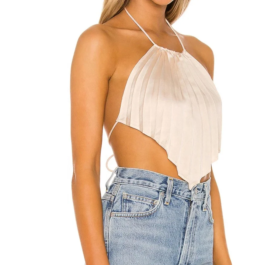 2020 Chain Halter Neck women knitted basic crop tops sleeveless women cami crop top