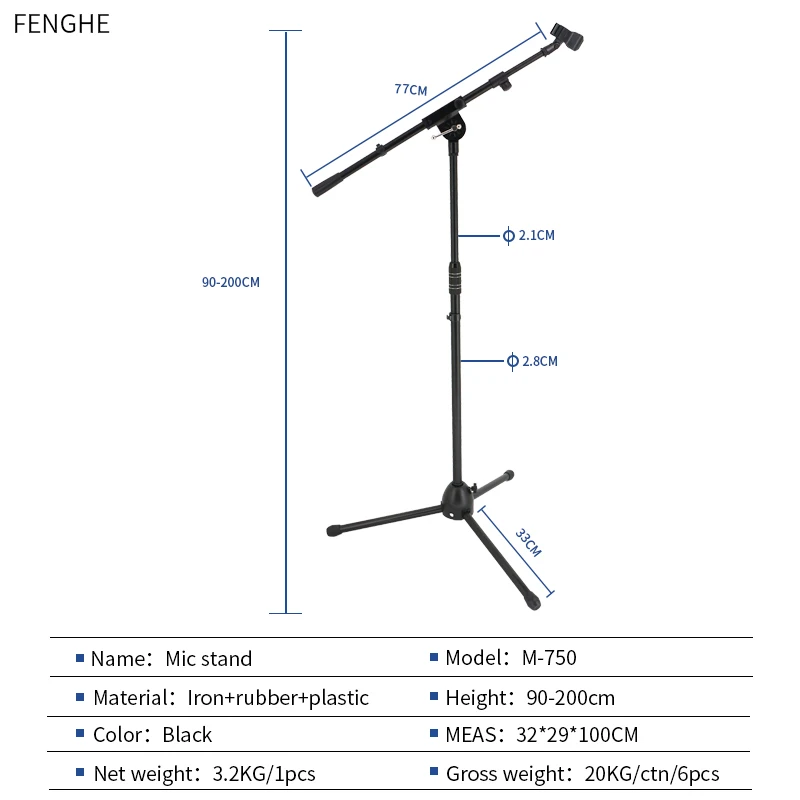 M-750 OEM Factory Metal Microphone Adjustable Stand Studio Mic Stand Microphone For Live Broadcast