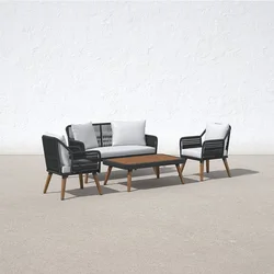 2022 NEW style outdoor furniture set wooden outdoor lounge with rope woven