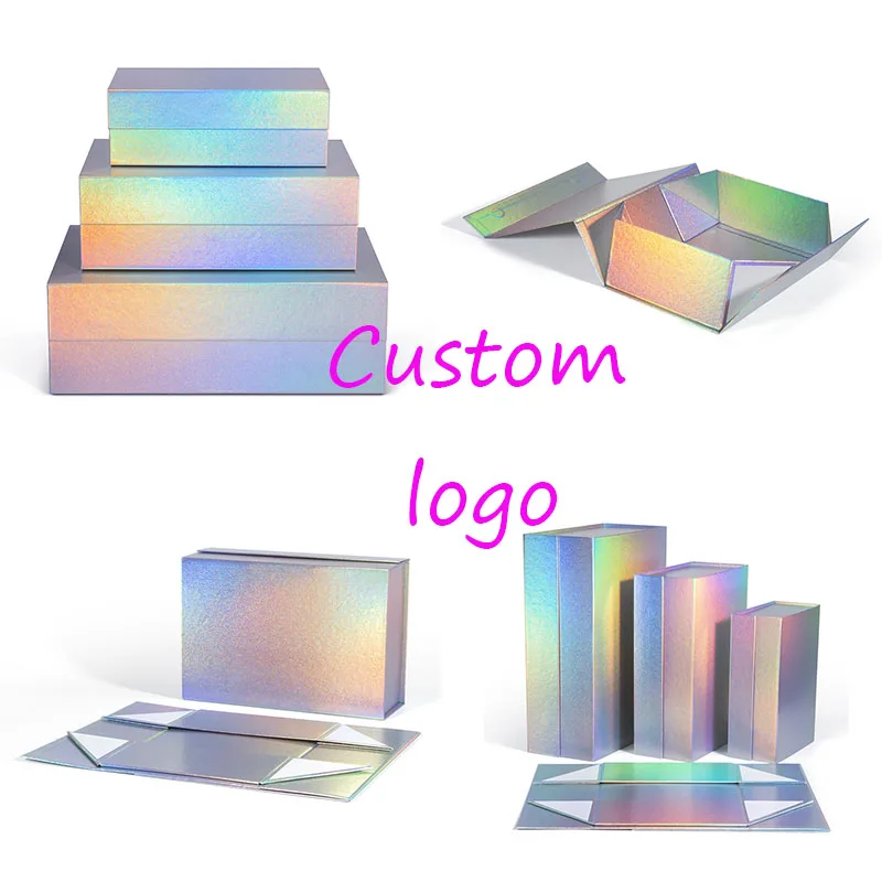 Customized Clamshell Packaging Holographic Boxes Folding Magnetic Cosmetic Gift Boxes For Packiging