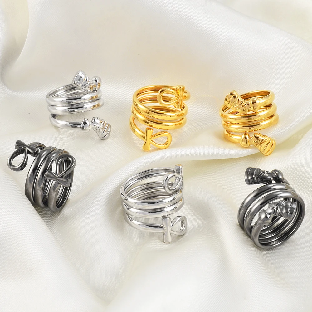 Ankh Nefertiti Queen Ring Women Girl African Egyptian Cross Charms Finger Ring Jewelry Egypt Hieroglyphs Nile Key #263506