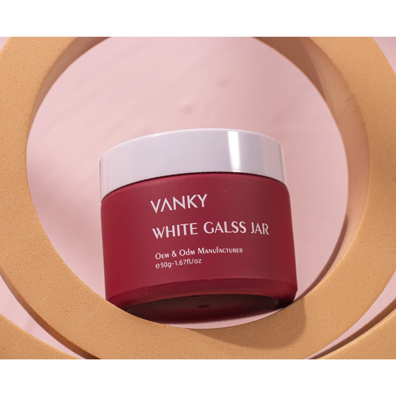 Hot sale 50ml glass jar luxury cosmetic packaging cream glass jar with screw lid new design red color