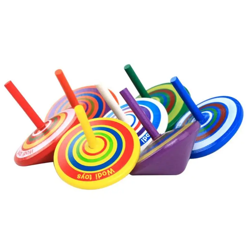 Wooden Toy Funny Gyro Colorful top Burst Toy Spinning Top With 8 Drawing Cards Classic Interesting Toy For Children Gift