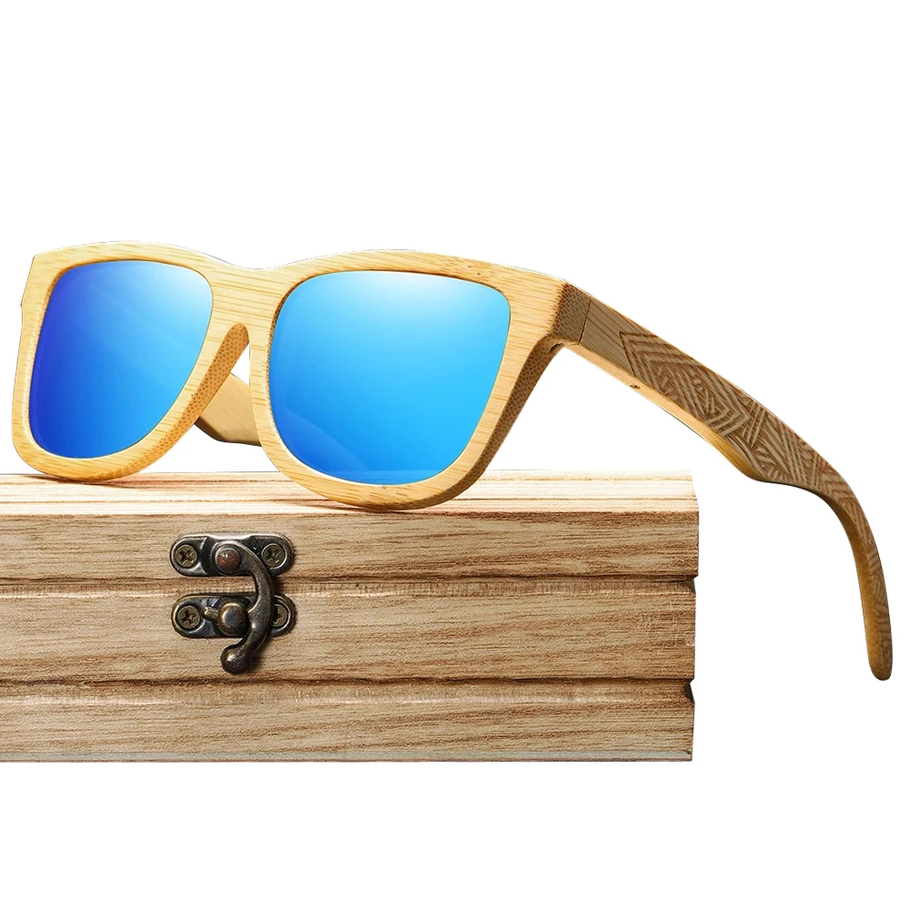 Custom Logo Wooden Bamboo Sunglasses Polarized Lens Fashion Colorful Retro Unisex Sun Glasses