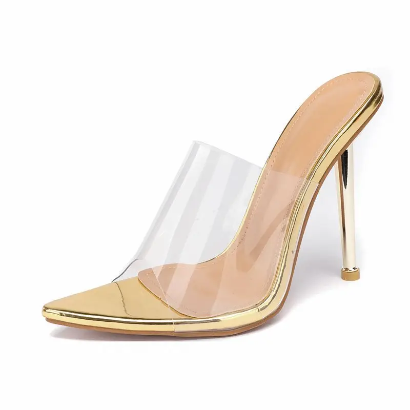 2022 New Pointed Toe Clear Stiletto Heels Women Shoes Transparent PVC Peep toe High Heels Sandals for ladies and Women