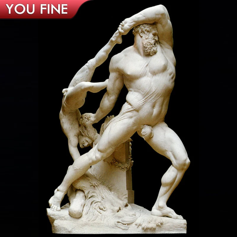 Ancient White Marble Greek Hercules And Cerberus Statue for Outdoor Garden