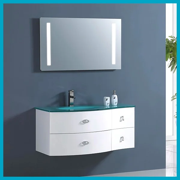 Modern Classic Design Double Glass Sink Bathroom Vanity Base Cabinet Rectangle MDF with Melamine LED Mirror Floor Mounted Hotels