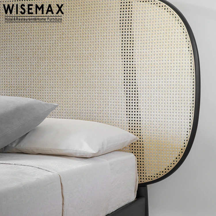 Мебель WISEMAX оптовая продажа комплект кровати мебель простая плетеная кровать из массива дерева ротанговая для гостиной спальни гостиницы мягкие