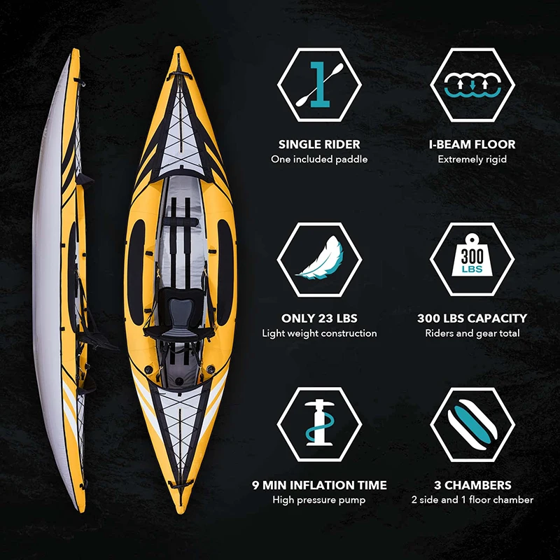 Inflatable Recreational Touring Kayak with EVA Padded Seats with High Back Support, Includes Paddles, Pump