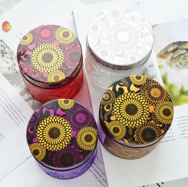 2023 New Unique Mini Recycle Color Embossed Pattern Glass Jar Candle For Home Decoration
