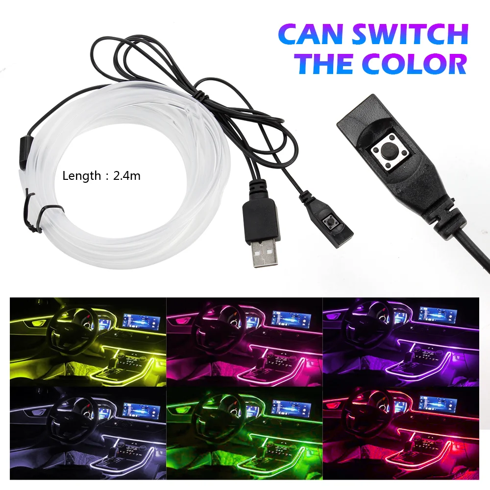 KEEN New LED Optic Fiber Strip with Switch RGB Interior EL Cold Light USB Flexible Neon Decorative Atmosphere Ambient Lights