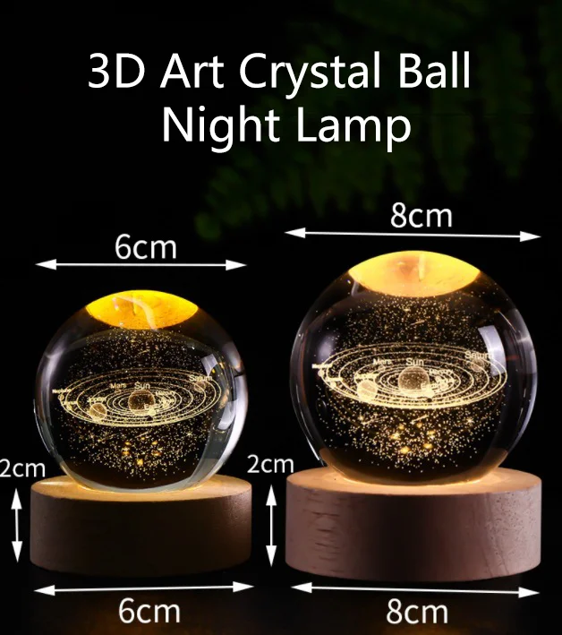 3D Art Crystal Ball Night Light Светящийся USB 5V 12V Светодиодный ночник Украшение рабочего стола