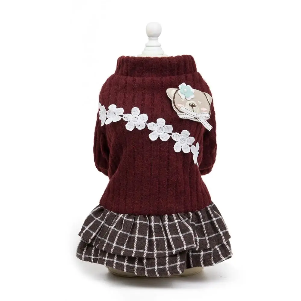 Cute Bear And Flower Pattern Dog Winter Dress Warm Clothes For Small Dogs