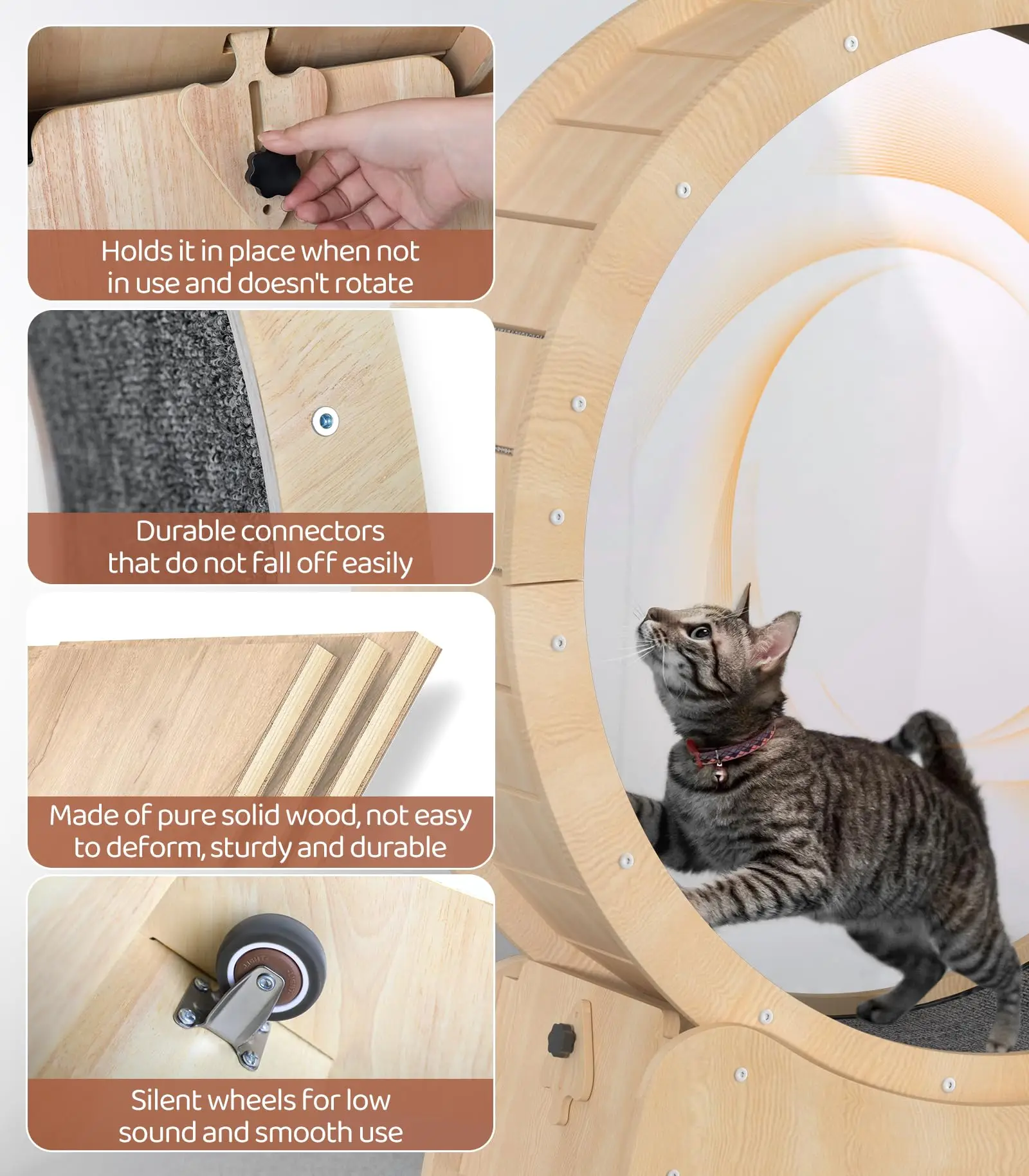 Large Cat Treadmill Exercise Wheel Locking Mechanism Nonslip Carpet Cat Teaser Running Wheel for Indoor Cats