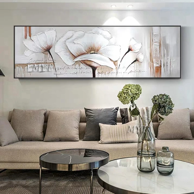 Handmade Palette Knife Canvas Arts Abstract Flower Oil Painting Lotus Canvas Wall Art Paintings