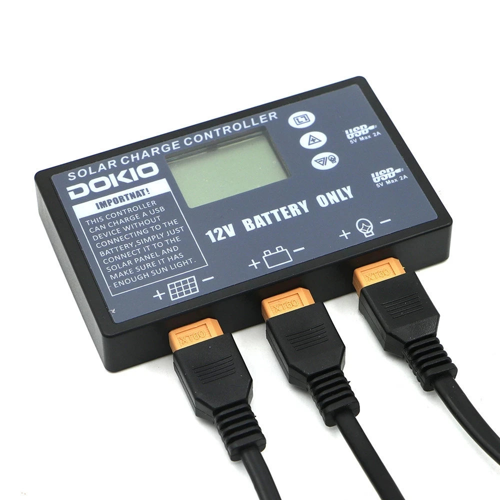 Dokio Stock 12/24v 10A/20A PWM Solar Controller For Foldable Solar Panel LCD Display Regulator With USB Socket for camping