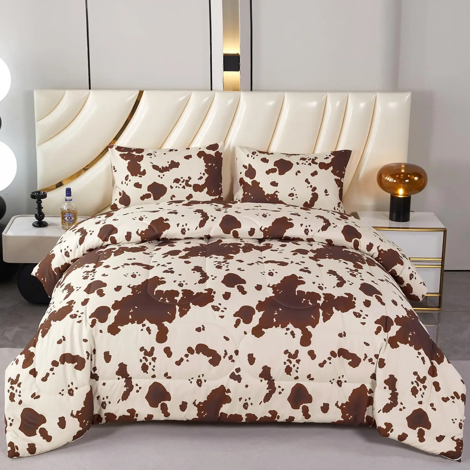 Cow Print King Size Comforter Set Brown Beige Western Bedding Set  Animal Pattern Farmhouse Bed Set