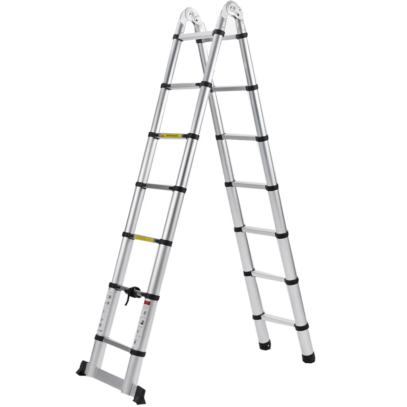 Telescoping aluminum extension ladder durable anti-skip one side folding step stair