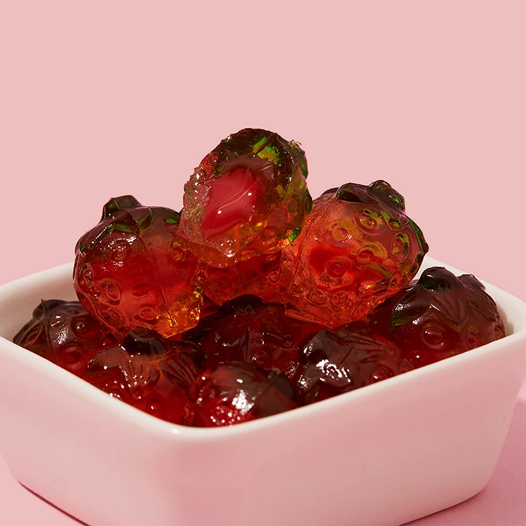 Amos 4D Strawberry Flavor Jam Filled Private Label Halal Fruit Jelly Gummy Candy