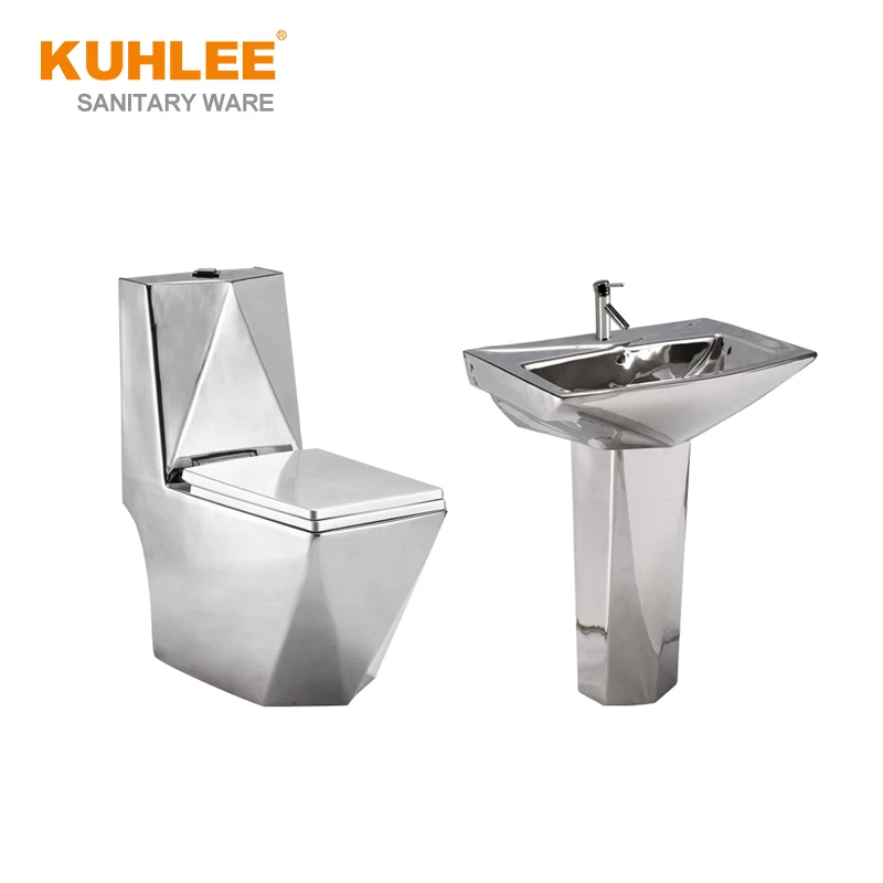 New Gold Toilet Sets Luxury Bathroom Suite One Piece Toilet Bowl Water Closet With Pedestal Basin