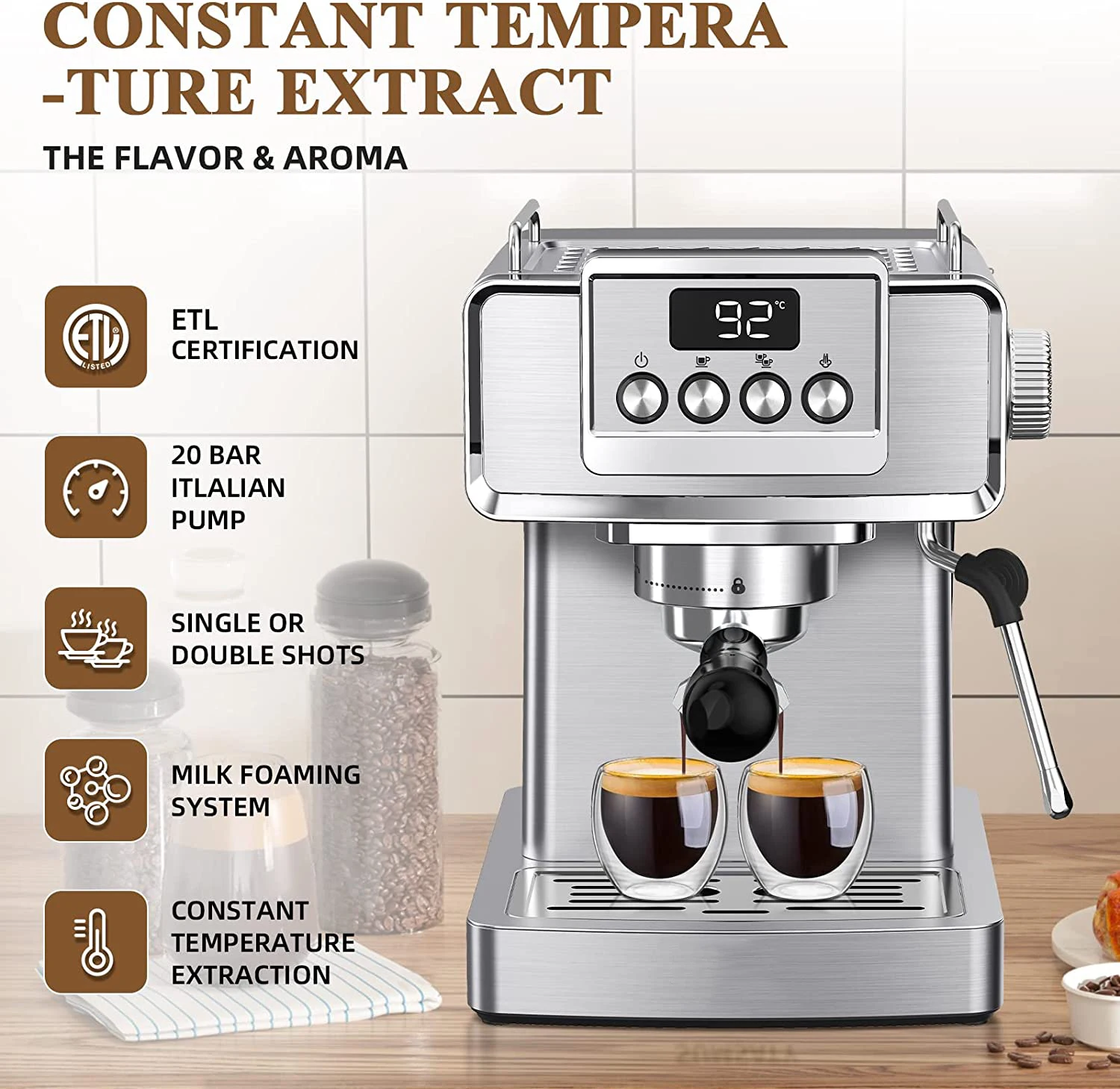 MIELUX 20 Bar Expresso Coffee Machines Other Latte & Cappuccino Maker Home Stainless Steel Turkish Coffee Maker Machine